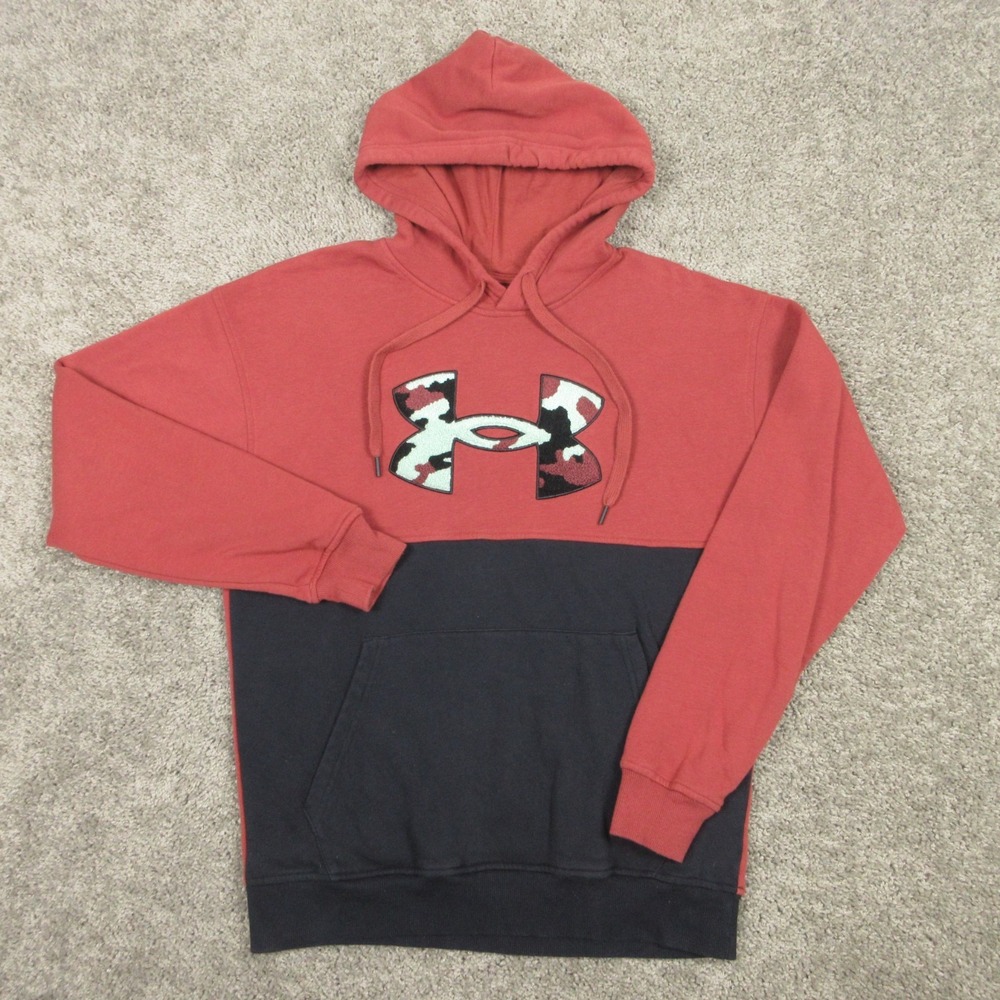 Under Armour Sweater Mens Small Red Black ColdGear Camo Logo Hoodie Sweatshirt